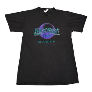 Vintage 1989 Hard Rock Cafe Canada Banff Double Stitch Black Shirt‎ Men's Small